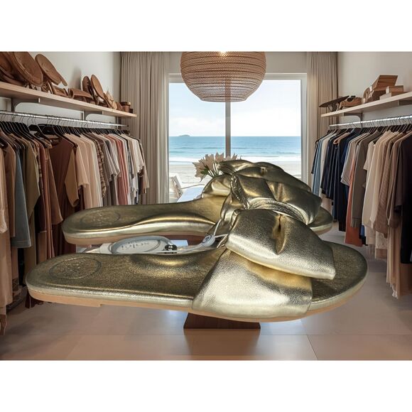 Solei Sea Shoes - Soléi Sea Gold Bow Slide Sandals – Size 7 / EU 38 – Made in Brazil